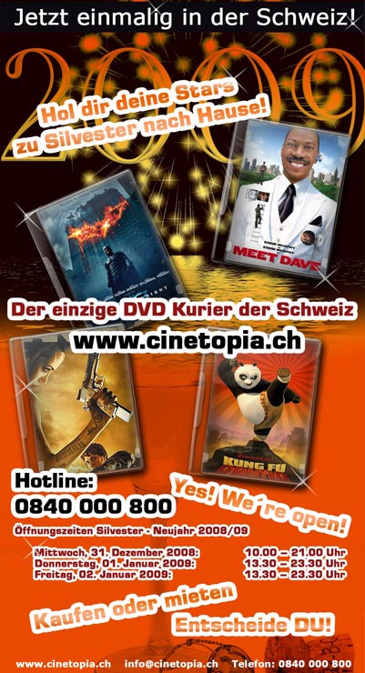E-Mail Newsletter Cinetopia Schweiz - DVD Kurier und Online-Videothek Silvester