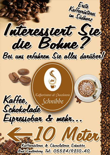 Plakat Poster Kaffeerösterei & Chocolaterie Schnibbe Bad Lauterberg im Harz 