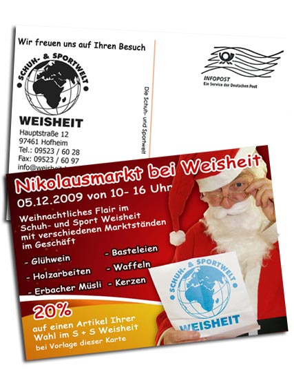 Postkarte für Nikolausmarkt - Schuh und Sporthaus
